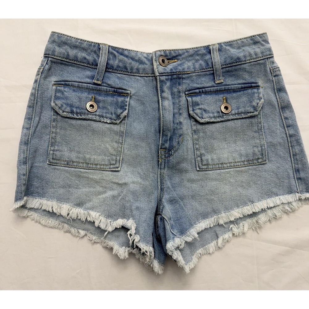 Celebrity Pink Shorts Juniors 1/25‎ Blue Stretch Denim Cutoff Cargo Fringe Hem